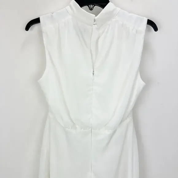 Lulus Classic Elegance White Chiffon Sleeveless Mock Neck Mini Dress Medium - Picture 7 of 10